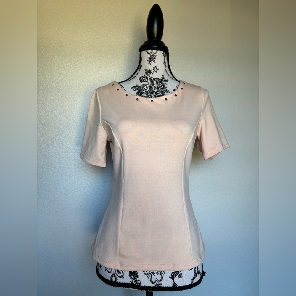 Forever 21 Light Pink Studded Short Sleeve Top